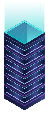 İzometrik fütürist sunucu. İzometrik veritabanı veya veri merkezi. Soyut engelleme zinciri. Bilgisayar deposu. Bulut deposu. Isome teknolojisi