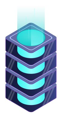 İzometrik fütürist sunucu. İzometrik veritabanı veya veri merkezi. Soyut engelleme zinciri. Bilgisayar deposu. Bulut deposu. Isome teknolojisi