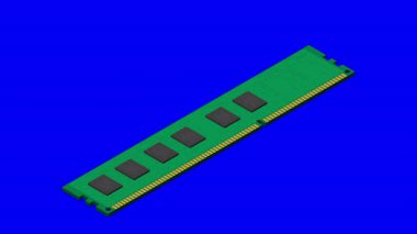Isometric rastgele erişim hafıza animasyonu. RAM bellek gerçekçi 3D izometrik. Bilgisayar donanımı bileşenleri. 4K canlandırması
