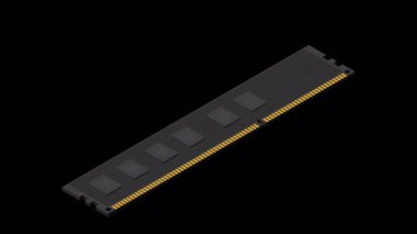 Isometric rastgele erişim hafıza animasyonu. RAM bellek gerçekçi 3D izometrik. Bilgisayar donanımı bileşenleri. Alfa kanalı ile şeffaf arkaplan