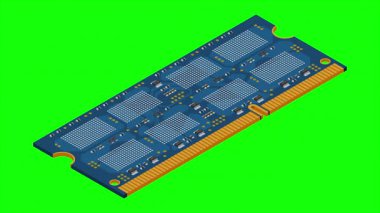 Isometric rastgele erişim hafıza animasyonu. RAM bellek gerçekçi 3D izometrik. Bilgisayar donanımı bileşenleri. 4K canlandırması