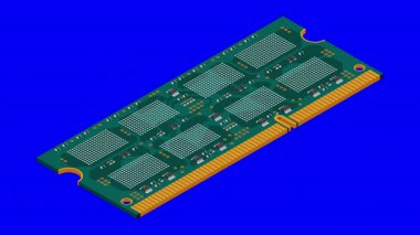 Isometric rastgele erişim hafıza animasyonu. RAM bellek gerçekçi 3D izometrik. Bilgisayar donanımı bileşenleri. 4K canlandırması