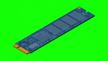 Isometric katı eyalet animasyonu. SSS depolama illüstrasyonunu kullan. SSD M2 animasyonu. Bilgisayar donanımı bileşenleri. 4K canlandırması