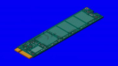 Isometric katı eyalet animasyonu. SSS depolama illüstrasyonunu kullan. SSD M2 animasyonu. Bilgisayar donanımı bileşenleri. 4K canlandırması