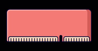 RAM hafıza animasyonu. Bilgisayar RAM animasyonu. Rastgele erişim hafızası. Düz çizgi film tarzı. Alfa kanalı ile şeffaf arkaplan