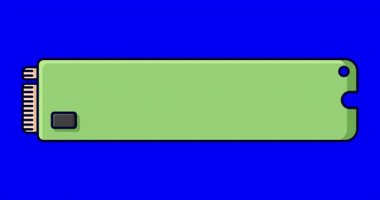 Sağlam bir eyalet animasyonu. SSD depolama animasyonu sür. SSD M.2 illüstrasyonu. Bilgisayar donanımı bileşenleri. Düz çizgi film tarzı. 4K canlandırması