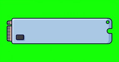 Sağlam bir eyalet animasyonu. SSD depolama animasyonu sür. SSD M.2 illüstrasyonu. Bilgisayar donanımı bileşenleri. Düz çizgi film tarzı. 4K canlandırması