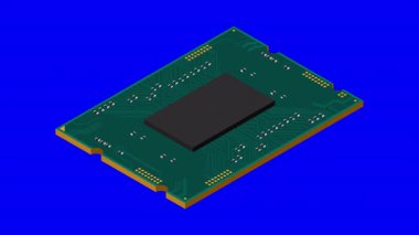 Isometric işlemci animasyonu. Merkezi işlem birimi ya da işlemci. Bilgisayar donanımı bileşenleri. Yarı iletken teknoloji konsepti. 4K canlandırması