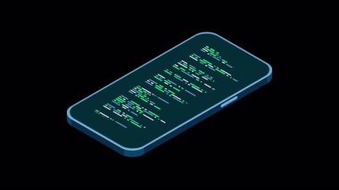 Itric akıllı telefon animasyonu. Basit düz izometrik telefon. Akıllı telefon aygıtı izometrik teknoloji. 4K video izometrik tarzda canlandırıldı. Alfa kanalı ile şeffaf arkaplan