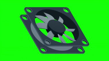 Isometric bilgisayar fan animasyonu. Bilgisayar fan soğutucusu. Isome of PC Case hayranı. Bilgisayar donanımı bileşenleri. 4K canlandırması