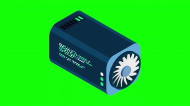 Isometric fütürist sunucu animasyonu. İzometrik veritabanı veya veri merkezi. Soyut engelleme zinciri. Bilgisayar deposu. Bulut deposu. 4K video eşölçülü olarak canlandırıldı