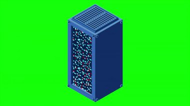 Isometric sunucu animasyonu. Ağ sunucu odası. Üç boyutlu bilgisayar ekipmanı. Depo veritabanı. Isometric teknolojisi. 4K video eşölçülü olarak canlandırıldı