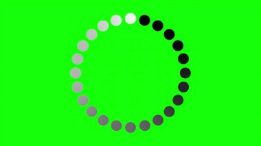 Çember animasyonu yükleniyor. Yuvarlak yükleme animasyonu. Beyaz noktalı yuvarlak yükleme. Yeşil ekran arkaplanına canlandırma yükleniyor