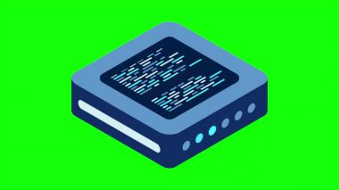 Isometric fütürist sunucu animasyonu. İzometrik veritabanı veya veri merkezi. Soyut engelleme zinciri. Bilgisayar deposu. Bulut deposu. 4K video eşölçülü olarak canlandırıldı