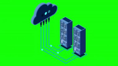 Bulut teknolojisi bilgisayar konsepti. Modern bulut teknolojisi. Veri merkezi izometrik konsepti. Veri merkezli Isometric bulut teknolojisi. Web sunucu kavramı