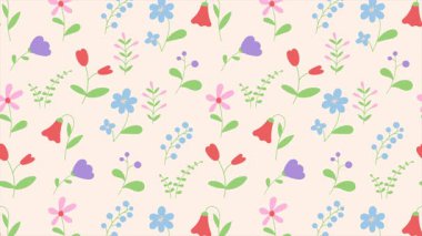 Çiçeksiz desenli animasyon. Yaz el çizimi çiçek. Yaban çiçeği ve yapraklar. Çiçeksiz arka plan. Bahçe bitkisi çizimi. Kusursuz animasyon