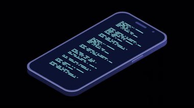 Itric akıllı telefon animasyonu. Basit düz izometrik telefon. Akıllı telefon aygıtı izometrik teknoloji. 4K video izometrik tarzda canlandırıldı. Alfa kanalı ile şeffaf arkaplan