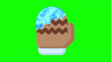 Kış eldiveni animasyonu. Sıcak kış eldiveni. Kış eldiveninin basit bir örneği. Donmuş buz animasyonu. 4K canlandırması