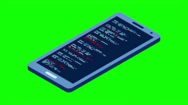 Itric akıllı telefon animasyonu. Basit düz izometrik telefon. Akıllı telefon aygıtı izometrik teknoloji. 4K video eşölçülü olarak canlandırıldı