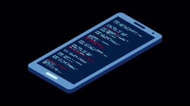 Itric akıllı telefon animasyonu. Basit düz izometrik telefon. Akıllı telefon aygıtı izometrik teknoloji. 4K video izometrik tarzda canlandırıldı. Alfa kanalı ile şeffaf arkaplan