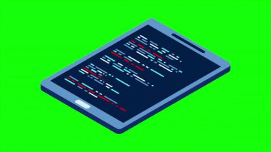 Itric akıllı telefon animasyonu. Basit düz izometrik telefon. Akıllı telefon aygıtı izometrik teknoloji. 4K video eşölçülü olarak canlandırıldı