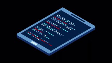 Itric akıllı telefon animasyonu. Basit düz izometrik telefon. Akıllı telefon aygıtı izometrik teknoloji. 4K video izometrik tarzda canlandırıldı. Alfa kanalı ile şeffaf arkaplan