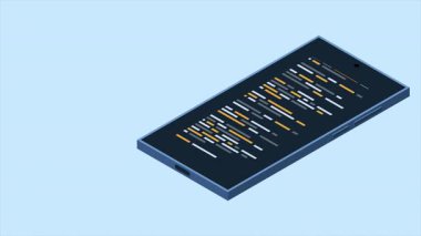Itric akıllı telefon animasyonu. Akıllı telefon ekranında program kodu. Isometric teknolojisi. 4K video eşölçülü olarak canlandırıldı