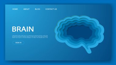 Beyin 3d kağıt kesim tarzı web sitesi şablonu. Sinirsel ağ kağıdı illüstrasyonu kesti. Ana sayfa tasarımı için iç organ sembolü, iniş sayfası, reklam sayfası.