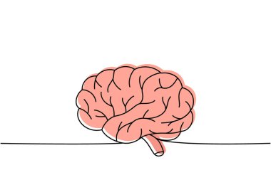 İnsan beyni aralıksız çizim yapan bir çizgi. İnsan organı sürekli renkli bir çizim. Vektör minimalist doğrusal çizim. Beyaz arkaplanda izole