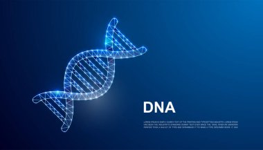 İniş sayfası için DNA spiral 3d çokgen sembolü, web sitesi şablonu. Anasayfası, tanıtım pankartı, reklam sayfası tasarımı için düşük polyetik sarmal çizimi. Bilim tasarımı illüstrasyon kavramı.