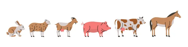 Ensemble Animaux Ferme Lapin Mouton Chèvre Porc Vache Silhouettes Cheval — Image vectorielle