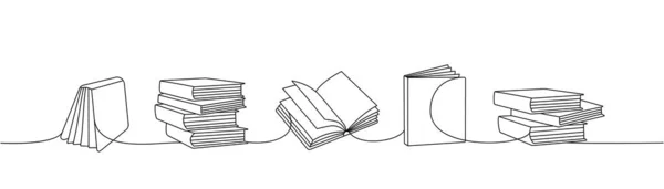 Набор Книг Одной Строкой Непрерывного Рисунка Книжный Магазин Библиотека Сплошная — стоковый вектор