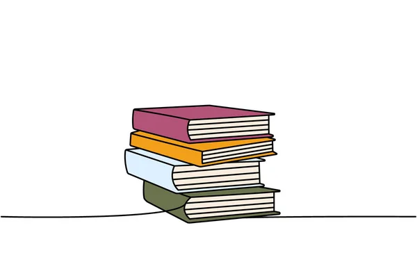 Empilement Livres Une Ligne Dessin Continu Coloré Librairie Bibliothèque Continue — Image vectorielle