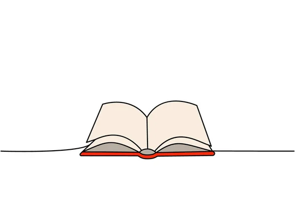 Открытая Книга Одной Линии Цветной Непрерывный Рисунок Книжный Магазин Библиотека — стоковый вектор