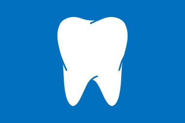 Mavi arka planda izole edilmiş insan dişi sembolü. İnsan organı ikonu. Vektör minimalist doğrusal illüstrasyon.