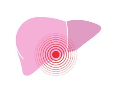 Karaciğer ağrısı sembolü. Karaciğer ağrısı ikonu. Vektör çizimi. Beyaz arka planda izole edilmiş insan vücudu ağrısı..