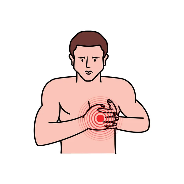 心臓と胸の痛み 人間の心の痛み 人間の体のさまざまな部分で痛みを設定します 白を基調としたベクトルイラスト — ストックベクタ