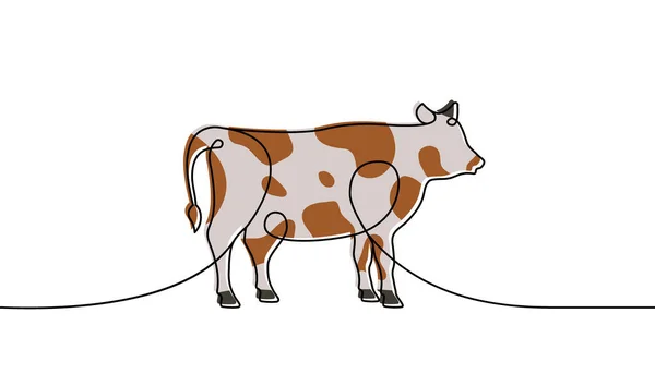Vache Une Ligne Dessin Continu Coloré Symbole Bull Animal Ferme — Image vectorielle