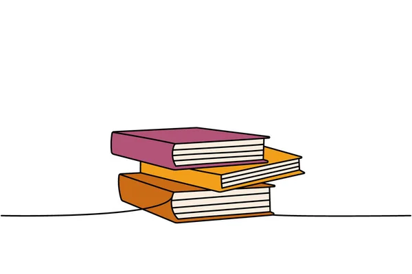 Montón Libros Una Línea Dibujo Continuo Color Librería Biblioteca Continua — Vector de stock