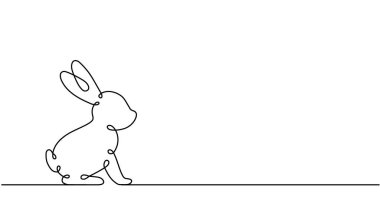 Tavşan bir çizgi aralıksız çiziyor. Hare aralıksız bir çizgi çizimi. 2023 Yeni Yıl. Tavşan Yılı. Vektör minimalist doğrusal çizim. Beyaz arkaplanda izole