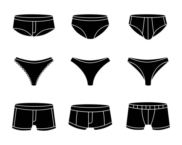 Siyah Çamaşırı Kadın Erkek Çamaşırı Kişisel Çamaşırı Giysisi Klasik Boksörler — Stok Vektör