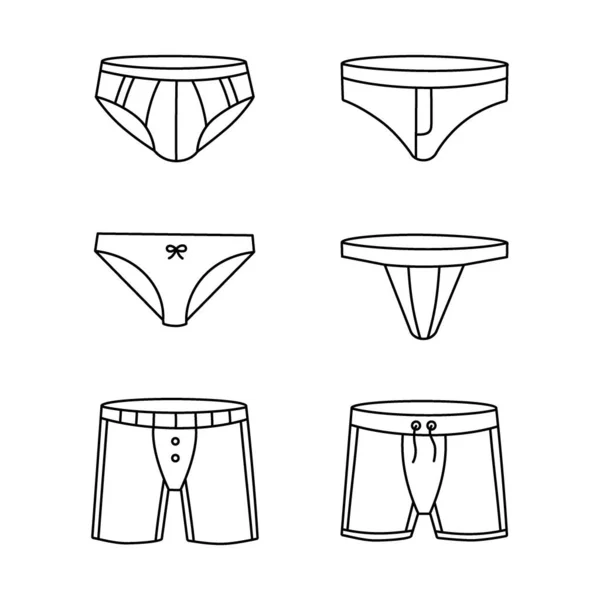 Collection Fashion Lingerie Underpants Outline Sketch Set Woman Men Underpants — Stock Vector