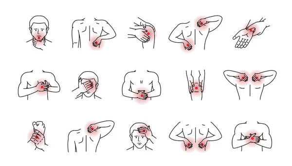 Human Body Pain Sketch Set Ache Head Neck Shoulder Knee — Stock Vector