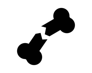 Kırık kemik silueti. Siyah kırık kemik ikonu. Ortopedi, medikal rehabilitasyon, kırık sembolü. Vektör çizimi. Beyaz arkaplanda insan kemiği simgesi izole edildi.