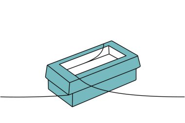 Boş mukavva kutu bir çizgi renkli sürekli çizim. Karton kutular, paket çantalar. Yemek paketleri. Renkli bir çizim. Vektör doğrusal çizim. Beyaz arkaplanda izole.