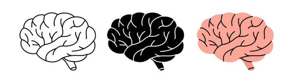 Menselijke Hersensymbolen Menselijke Hersenen Pictogrammen Kleur Zwart Dun Lijn Stijl — Stockvector