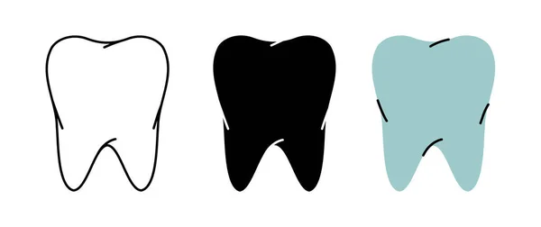 Zestaw Ludzkich Symboli Zębów Ludzkie Ikony Zębów Kolorze Czarnym Cienkim — Wektor stockowy