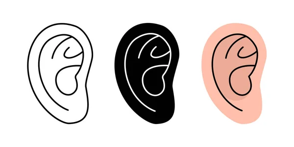 Set Human Ear Symbols Human Ear Icons Color Black Thin — Stock Vector