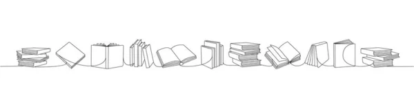 Открытые Закрытые Книги Одной Линией Непрерывного Рисунка Книжный Магазин Библиотека — стоковый вектор