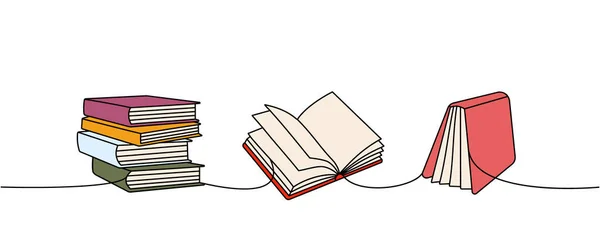 Bücher Setzen Eine Linie Farbige Ununterbrochene Zeichnung Buchhandlung Bibliothek Durchgehend — Stockvektor
